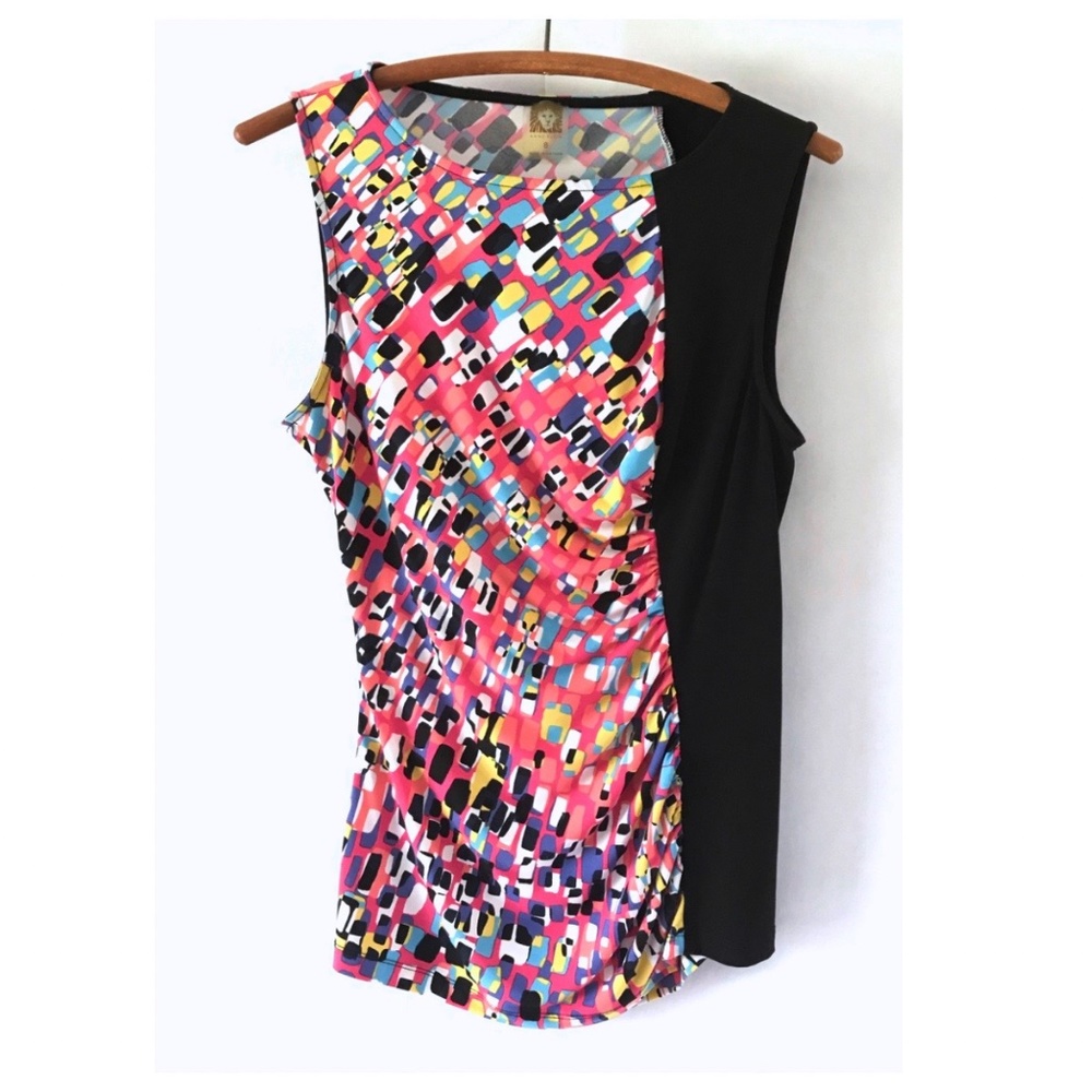 3/$15 Anne Klein Rouched Geo-Multi  Knit Sleeveless Top